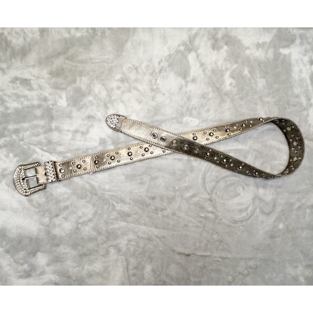 Kathy Van Zeeland Silver Studded Western Bling Belt Womens Large